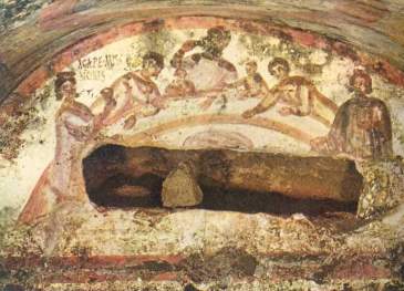 Fresco from the tomb of 4th century Christians. If you look closely, they've written "agape" on the left. image via wikicommons